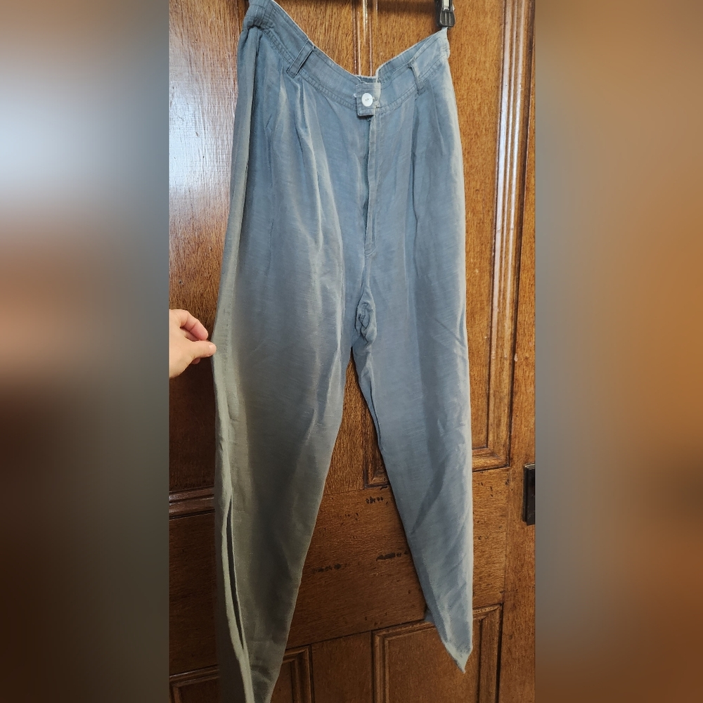 Teal Silk-Linen Ladies' Drapey Trousers
